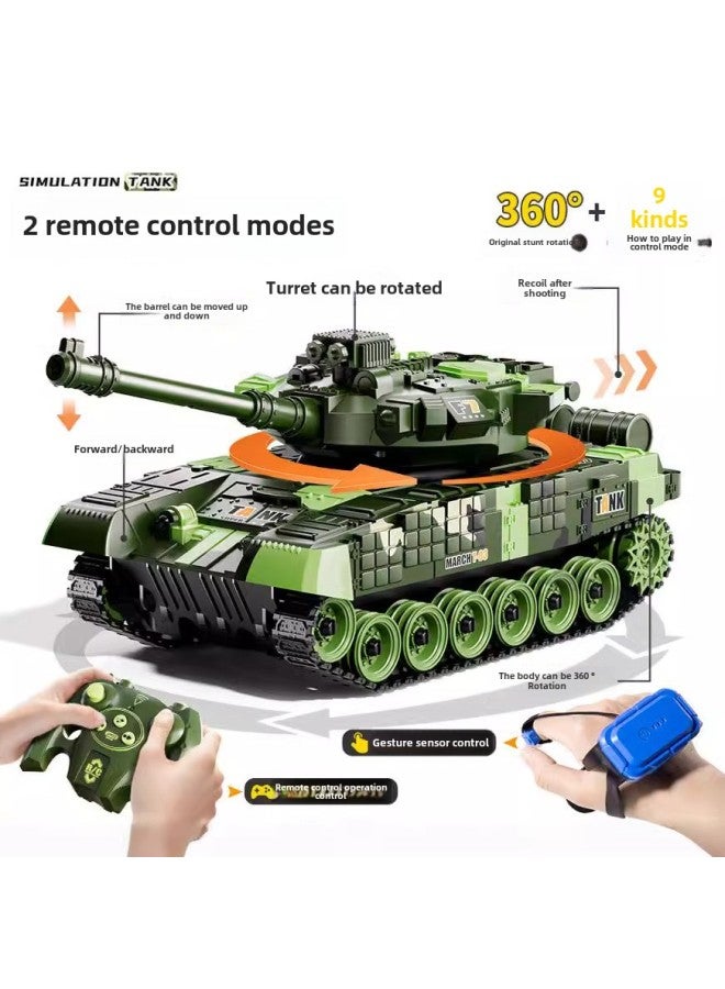 دبابة سيارة كبيرة الحجم تعمل بالتحكم عن بعد للأطفال، نموذج زاحف مدرع، يمكن أن تطلق سيارة كهربائية للأولاد هدية عيد ميلاد - اللون: إصدار زاحف بتسع اتجاهات، ساعة مستشعر الجاذبية للدبابات الخضراء العسكرية، 1 بطارية ليثيوم - Image 2