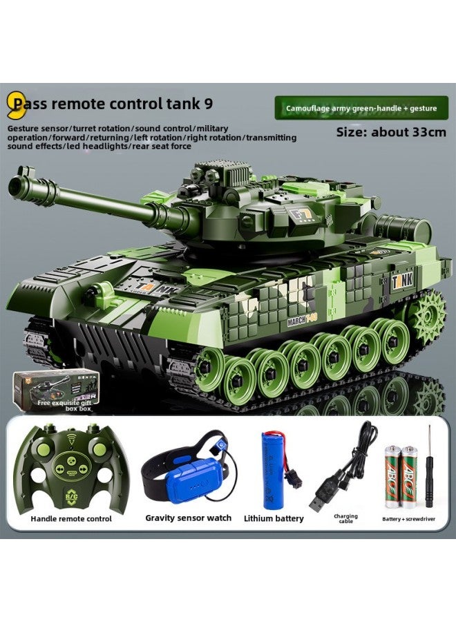 دبابة سيارة كبيرة الحجم تعمل بالتحكم عن بعد للأطفال، نموذج زاحف مدرع، يمكن أن تطلق سيارة كهربائية للأولاد هدية عيد ميلاد - اللون: إصدار زاحف بتسع اتجاهات، ساعة مستشعر الجاذبية للدبابات الخضراء العسكرية، 1 بطارية ليثيوم - Image 1