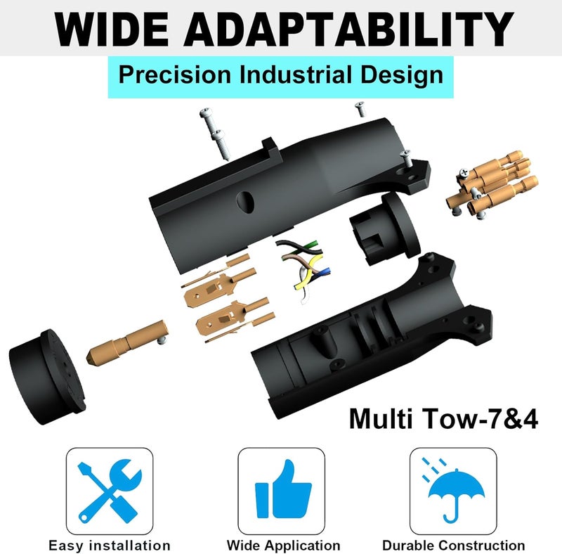 CXTM 7 Pin to 6 Pin Trailer Plug Adapter 7 RV Blade to 6 Pole Round, 6 Way to 7 Way Trailer Adapter 7 Way Blade to 6 Way Round Trailer Wiring Adapter - Image 4