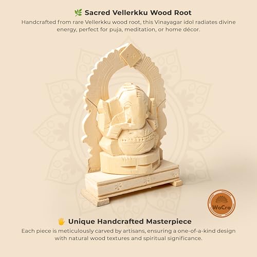 WoCra® Vellerkku Wood Root Vinayagar Ganesha | Original Aak Roots Swetharka Ganesh-Thelle Gilledu Ganapathi| Vallampuri Vinayakar -Right Trunk Ganesha | Calotropis Gigantea Lord Ganesh | Pack of 1 - Image 4