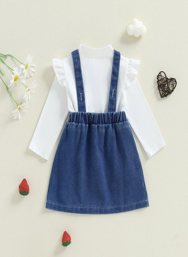 Gureui Toddler Baby Girl Suspender Skirt Ruffle Sweatshirt Strawberry Jeans Dress Fall Winter Outfit (A White Strawberry, 18-24 Months) - Image 5
