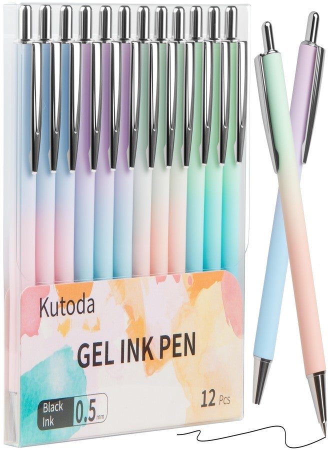 Kutoda Gel Pens, 12Pcs 0.5mm Black Ink Pens Fine Point Smooth Writing Pens, Retractable Cute Pens for Journaling Note Taking with Gradient Color, Back to School Office Supplies Stationery Gifts for Women - Image 1