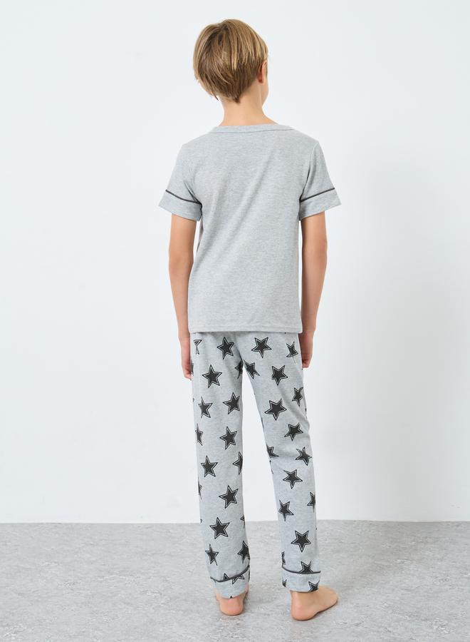 Take Two Boys Grey Star Print T-Shirt and Pyjama Set - Image 4