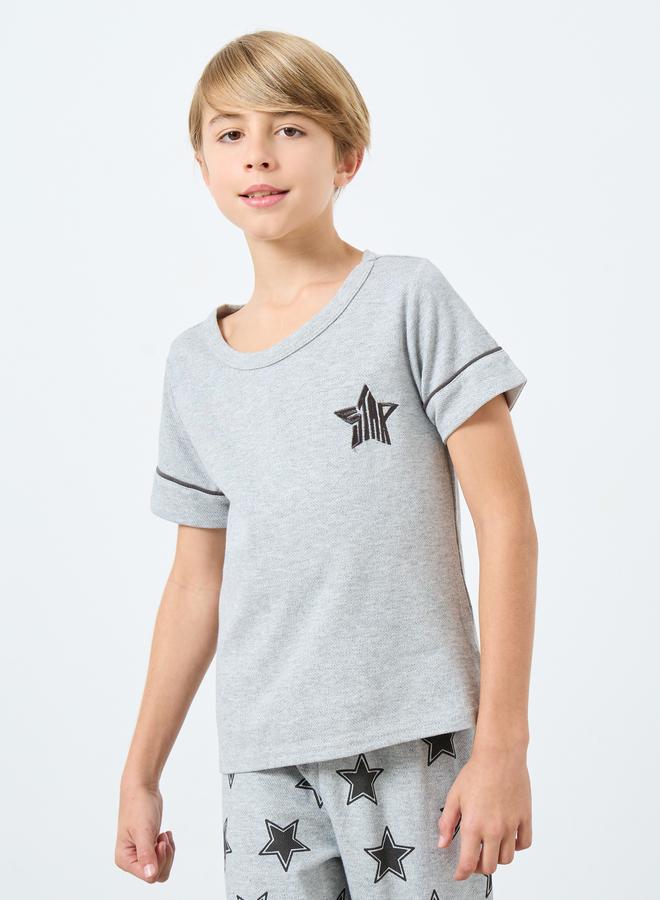 Take Two Boys Grey Star Print T-Shirt and Pyjama Set - Image 2
