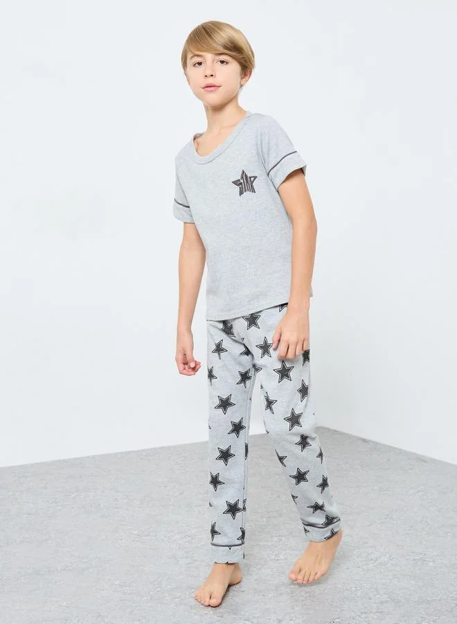 Take Two Take Two Boys Grey Star Print T-Shirt and Pyjama Set