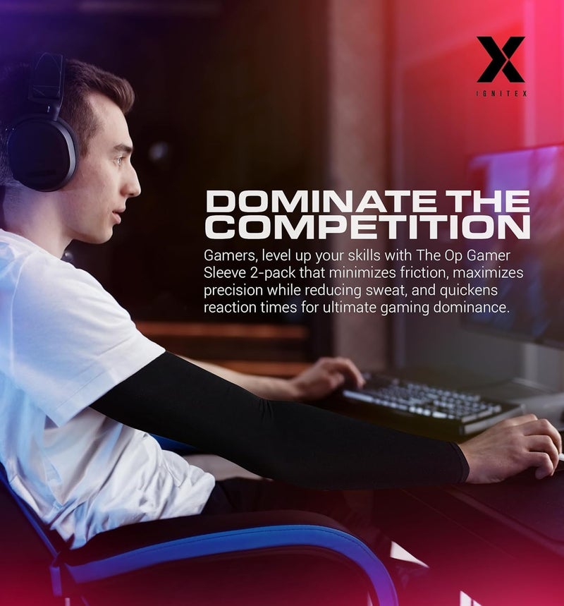 IGNITE-X أكمام ألعاب للرجال والنساء - أكمام ألعاب الكمبيوتر منخفضة الاحتكاك - دعم ضغط الذراع لرياضات الإلكترونية، الكرة الطائرة - Image 2
