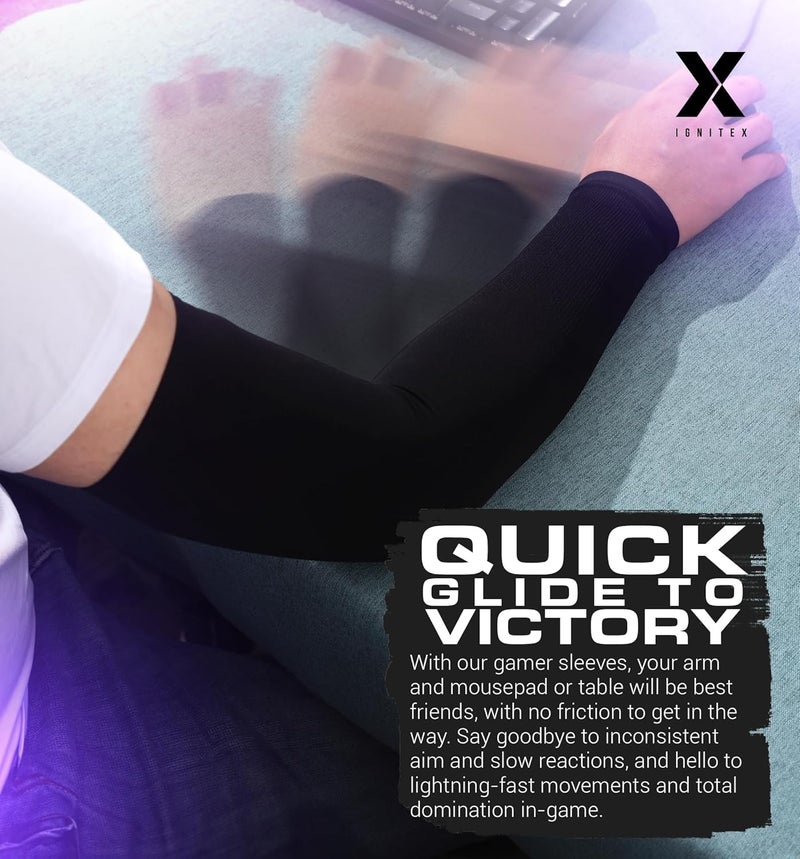 IGNITE-X أكمام ألعاب للرجال والنساء - أكمام ألعاب الكمبيوتر منخفضة الاحتكاك - دعم ضغط الذراع لرياضات الإلكترونية، الكرة الطائرة - Image 4