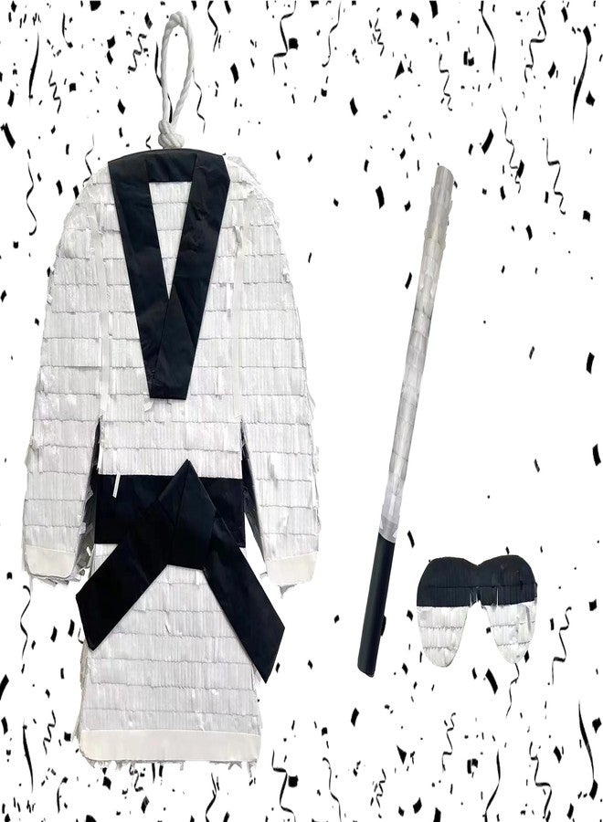A Pinata 4 U بيناتا فنون قتالية من APINATA4U، ارتفاعها 17.5 بوصة، زينة لحفلات أعياد الميلاد، حزام أسود، تتضمن عصا وقناع - Image 2