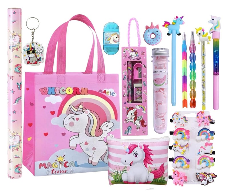 Tera13 Unicorn Gift Combo for Girl Kids (Pack of 14 Item) | Unicorn Stationery Set for Gifts | Stationery Item for Kids | School Supply | Diwali Gift | Age 4-10 Years | Multicolor - Image 1