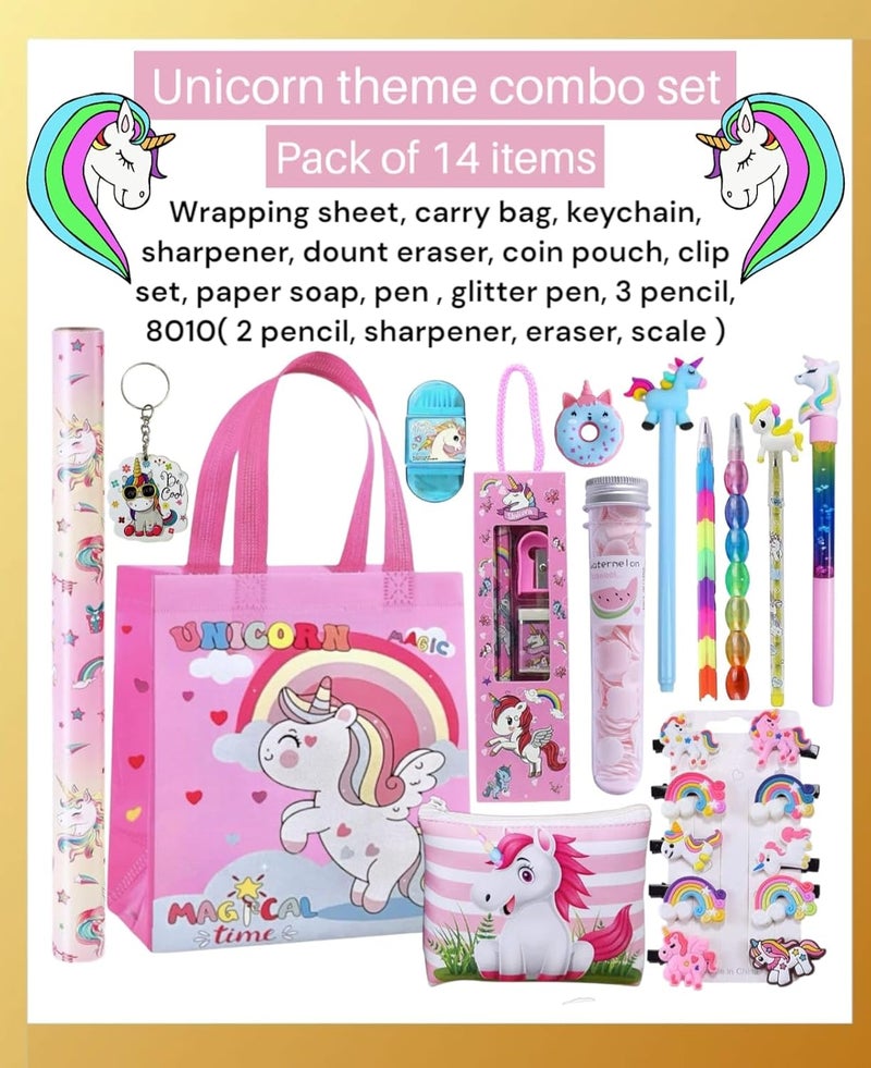 Tera13 Unicorn Gift Combo for Girl Kids (Pack of 14 Item) | Unicorn Stationery Set for Gifts | Stationery Item for Kids | School Supply | Diwali Gift | Age 4-10 Years | Multicolor - Image 2