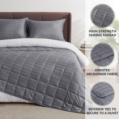 anfie Weighted Blanket King Size for Adults (80"x87" 20lbs Stripe Grey),Cooling Heavy Blanket for Sleeping Perfect for 190-210 lbs, Breathable Blanket for Adults & Couple All Season, Machine Washable - Image 3
