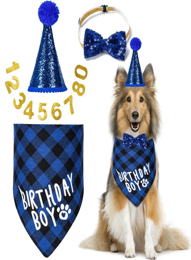 Hoewina Dog Birthday Party Supplies, Dog Birthday Decorations with Bandanas/Hat/Bow Tie/Collar with 0-8 Numbers, for Large X-Large Cat Dogs Pets (X-Large, Blue) - Image 1