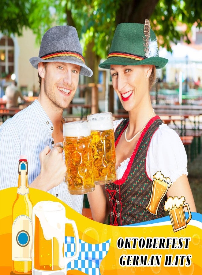 Velmitten 2 Pcs Oktoberfest Hat with Metal Edelweiss Pin Feather German Bavarian Hats Green Gray Felt Retro Hunter Cap Costume Accessories for Adults Men Women Unisex Halloween Cosplay Party Supplies - Image 4