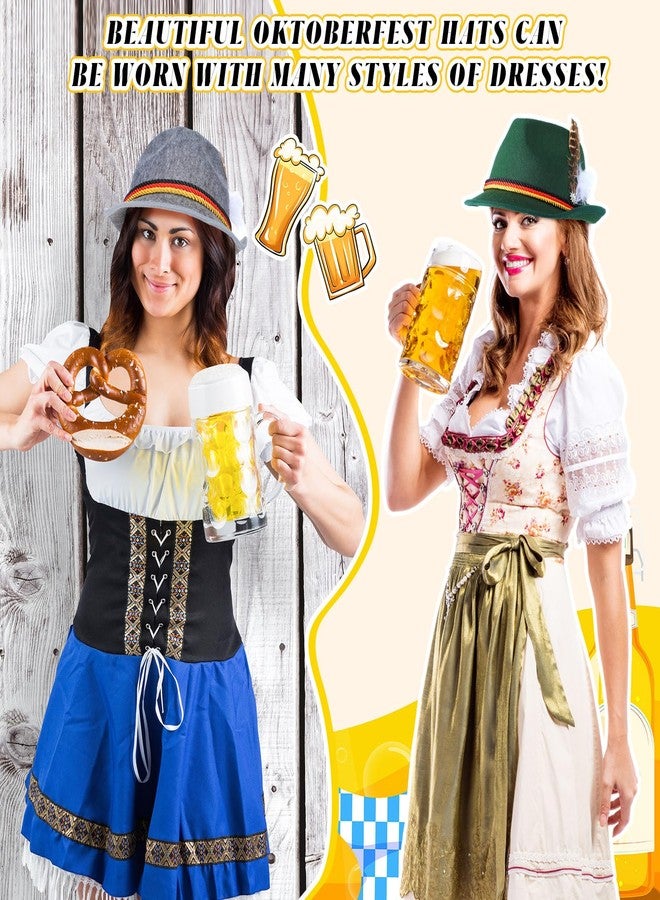 Velmitten 2 Pcs Oktoberfest Hat with Metal Edelweiss Pin Feather German Bavarian Hats Green Gray Felt Retro Hunter Cap Costume Accessories for Adults Men Women Unisex Halloween Cosplay Party Supplies - Image 5