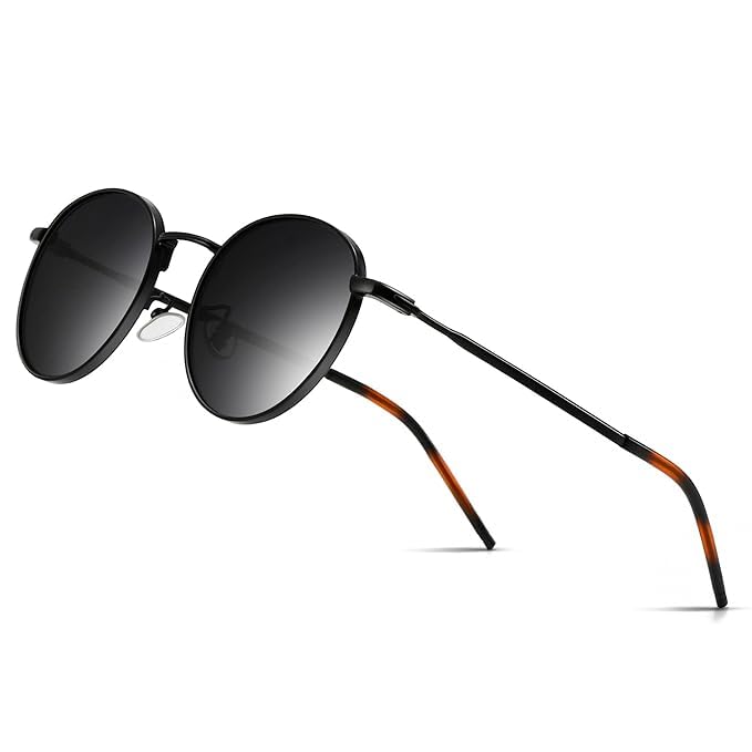 mashamart® Unisex Polarized Round Sunglasses, Black & Gold & Silver Frames with Gradient Lenses for Men & Women (Pack of 1) (Black) - Image 1