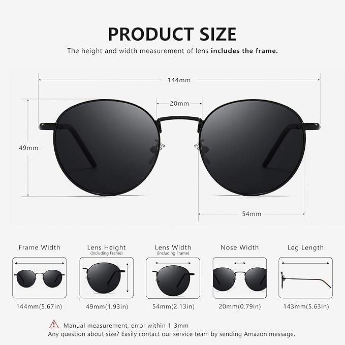 mashamart® Unisex Polarized Round Sunglasses, Black & Gold & Silver Frames with Gradient Lenses for Men & Women (Pack of 1) (Black) - Image 3