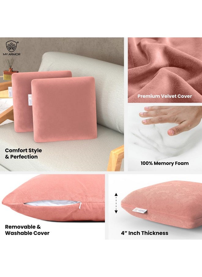 MY ARMOR Memory Foam Square Cushion for Car, Sofa/Diwan, Bed, Chair & Decoration | Highly Durable, Hypoallergenic | Velvet Cover | Peach, Pack of 2 [14"x 14" x 4"] - pzsku/Z3C9CBED127D1CC6569B8Z/45/_/1737721441/23039afa-6aeb-442e-bb07-e0137a47ca16