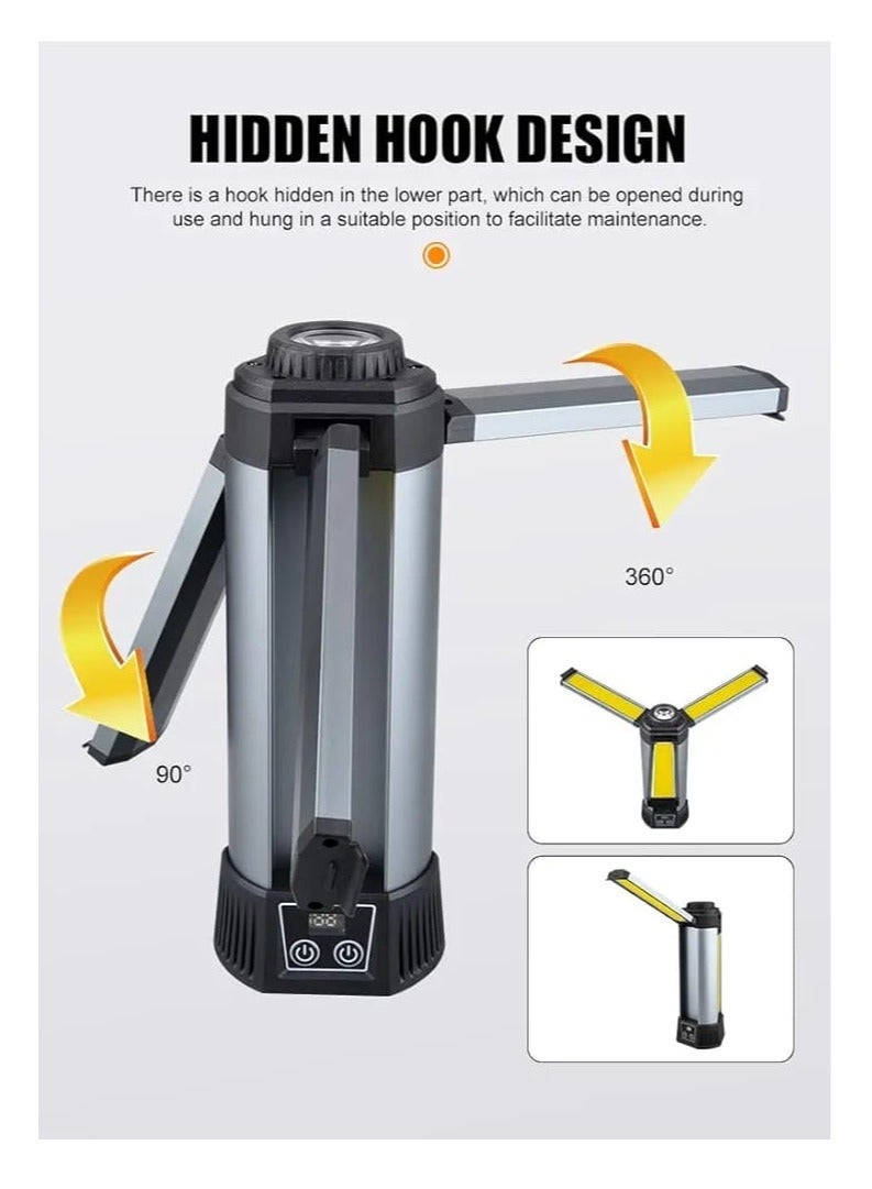 ليفي مصباح عمل LED قابل لإعادة الشحن مع حامل ، مصباح عمل لاسلكي محمول 3 رؤوس ، 500/1500/2500 لومن ، ضوء تخييم مع حامل ثلاثي القوائم قابل للفصل - Image 4