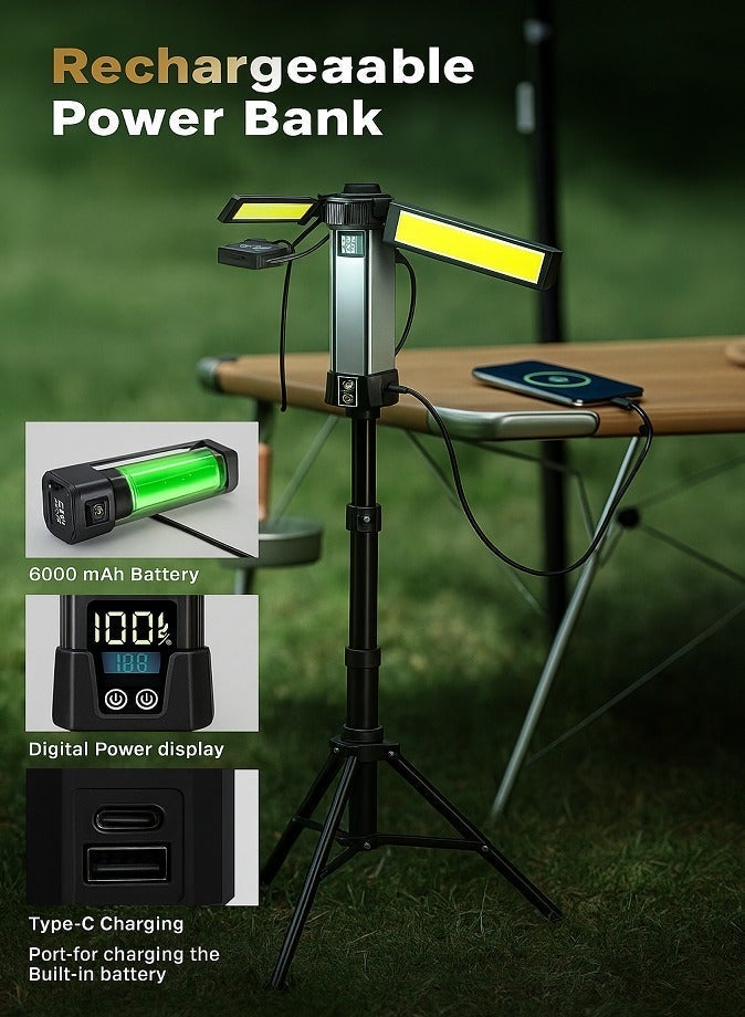 ليفي مصباح عمل LED قابل لإعادة الشحن مع حامل ، مصباح عمل لاسلكي محمول 3 رؤوس ، 500/1500/2500 لومن ، ضوء تخييم مع حامل ثلاثي القوائم قابل للفصل - Image 3