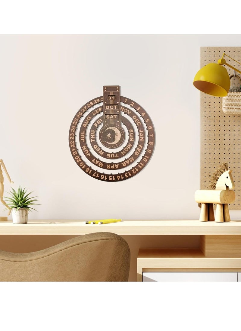 Generic - Rotating perpetual calendars, wooden round perpetual calendars, wall-mounted calendars, retro rustic perpetual calendar discs, wooden calendar blocks, record dates, days and months - Image 1