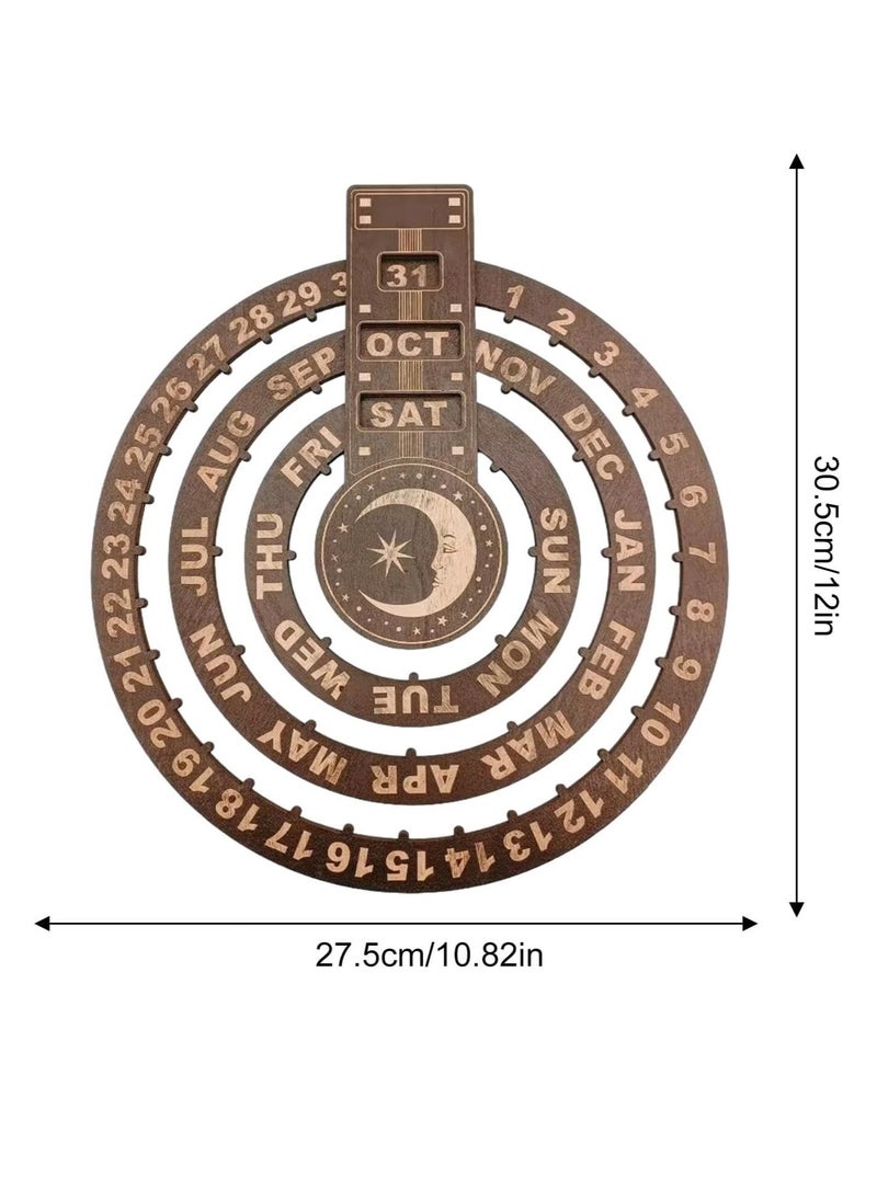 Generic - Rotating perpetual calendars, wooden round perpetual calendars, wall-mounted calendars, retro rustic perpetual calendar discs, wooden calendar blocks, record dates, days and months - Image 1