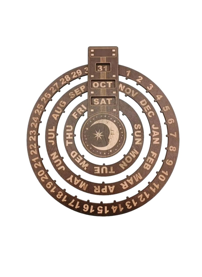 Generic - Rotating perpetual calendars, wooden round perpetual calendars, wall-mounted calendars, retro rustic perpetual calendar discs, wooden calendar blocks, record dates, days and months - Image 1