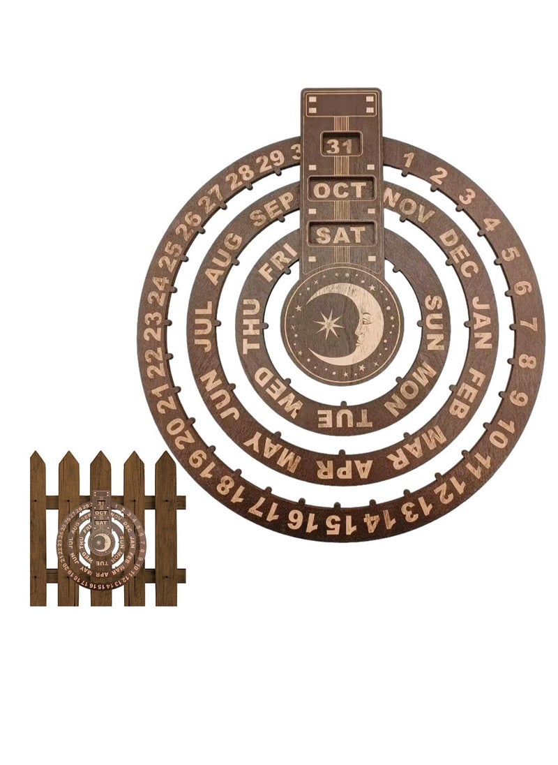 Generic - Rotating perpetual calendars, wooden round perpetual calendars, wall-mounted calendars, retro rustic perpetual calendar discs, wooden calendar blocks, record dates, days and months - Image 1