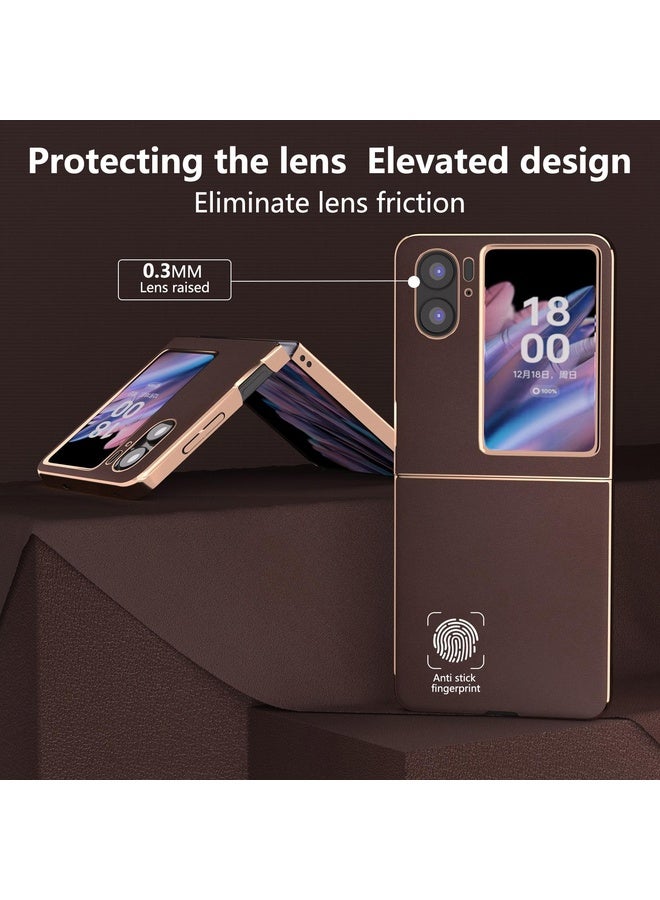 HuHa Case Cover For OPPO Find N2 Flip Genuine Leather Xiaoya Series Nano Plating Phone Case(Coffee) - Image 4