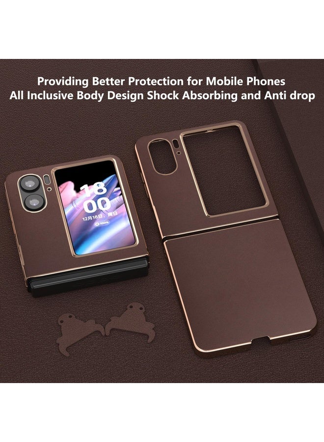 HuHa Case Cover For OPPO Find N2 Flip Genuine Leather Xiaoya Series Nano Plating Phone Case(Coffee) - Image 3