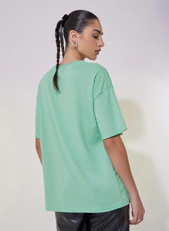 Take Two Studded Detail Relaxed Fit T-Shirt with Dropped Shoulder