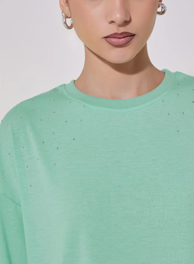 Take Two Studded Detail Relaxed Fit T-Shirt with Dropped Shoulder