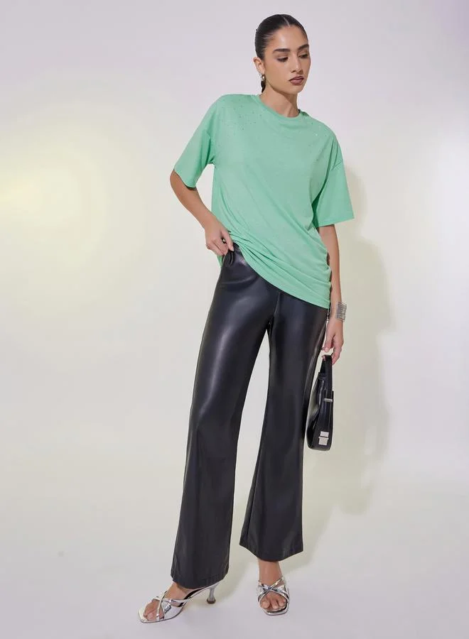 Take Two Studded Detail Relaxed Fit T-Shirt with Dropped Shoulder