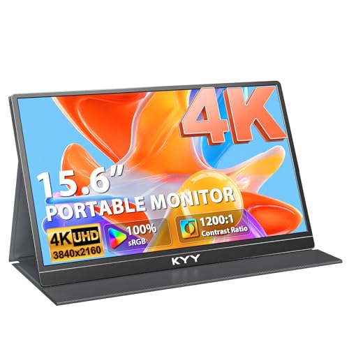 KYY 4K Portable Monitor 15.6" Portable Monitor for Laptop UHD IPS 3840X2160 External Screen with 100% sRGB & HDR Gaming Display for Laptop PS5/4 Xbox Switch with Speakers, VESA Compatible - Image 1