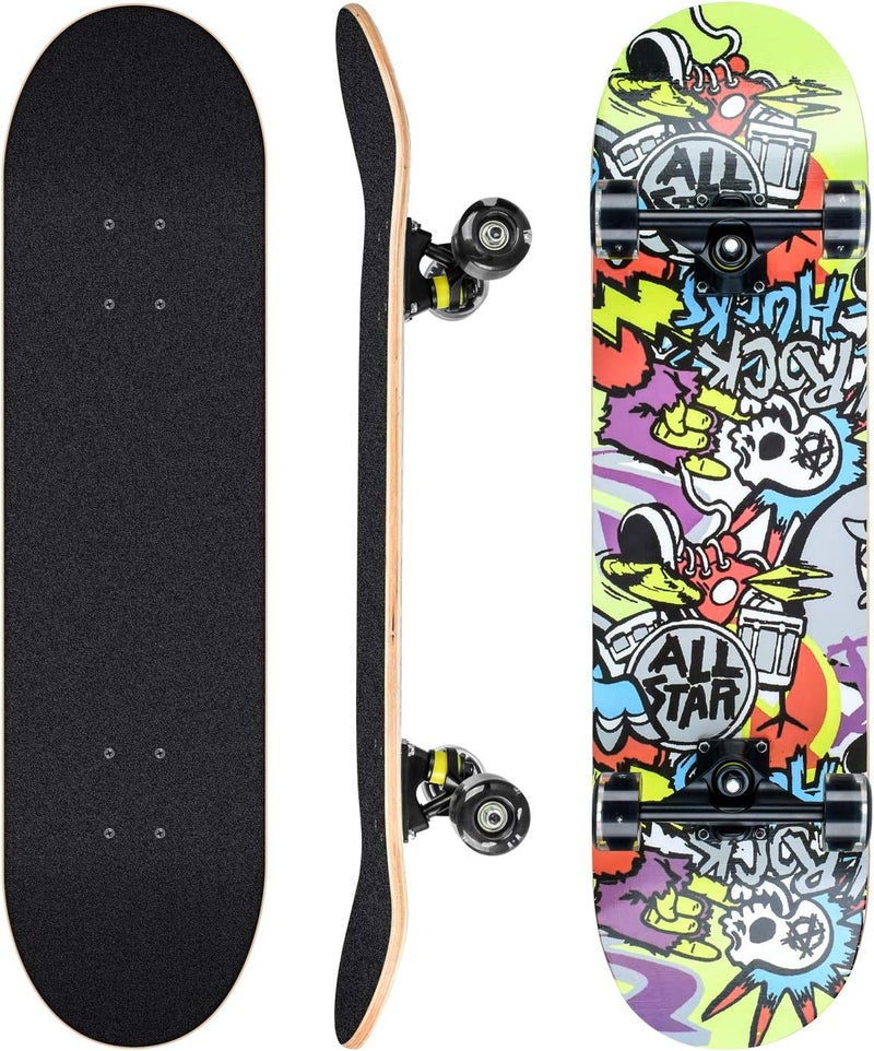 cdsnxore Skateboards for Beginners, 31 x 8 inch Complete Skateboard for Kids Teens Adults, 8 Layer Maple Double Kick Deck Concave Cruiser Trick Skateboard with Multifunction Skate - Image 1