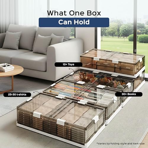 HomeStrap Underbed Rolling Organizer | Large 65L Foldable & Stackable Underbed Storage Box with Transparent, Dual Lids, Wheels & Locks | Dust & Moisture Proof Bin for Clothes, Sarees, Shoes & Quilts - Image 5