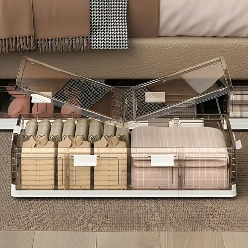 HomeStrap Underbed Rolling Organizer | Large 65L Foldable & Stackable Underbed Storage Box with Transparent, Dual Lids, Wheels & Locks | Dust & Moisture Proof Bin for Clothes, Sarees, Shoes & Quilts - Image 2