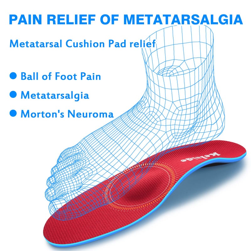 Kelaide Orthotics Arch Support Metatarsalgia Insoles - Mortons Neuroma Inserts Relief Ball of Foot Pain - Orthopedic Insoles for Flat Feet - Shoe Inserts for Plantar Fasciitis (Red L) - Image 3
