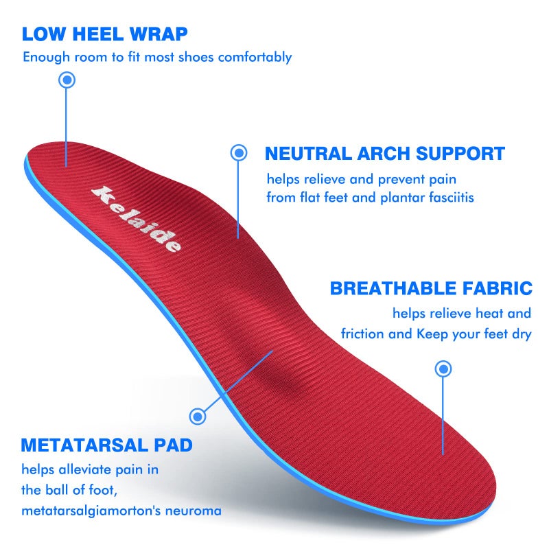 Kelaide Orthotics Arch Support Metatarsalgia Insoles - Mortons Neuroma Inserts Relief Ball of Foot Pain - Orthopedic Insoles for Flat Feet - Shoe Inserts for Plantar Fasciitis (Red L) - Image 4