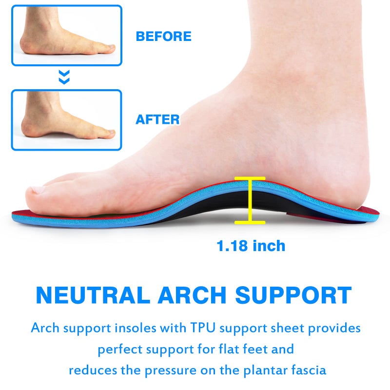 Kelaide Orthotics Arch Support Metatarsalgia Insoles - Mortons Neuroma Inserts Relief Ball of Foot Pain - Orthopedic Insoles for Flat Feet - Shoe Inserts for Plantar Fasciitis (Red L) - Image 2