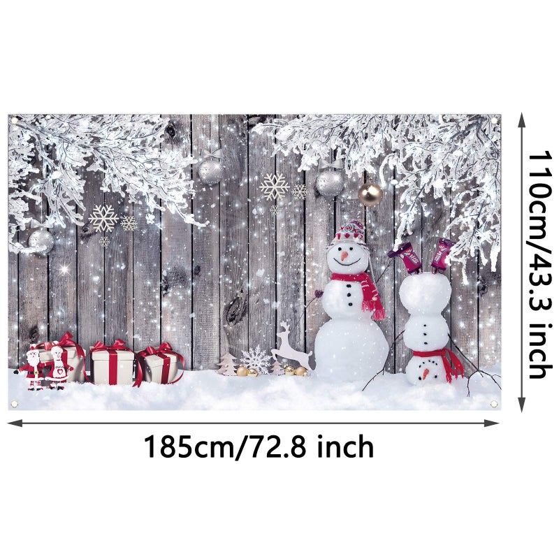 Blulu 6 x 3.6 ft Winter Wood Backdrop for Photography, New Year Christmas Snowman Snowflakes Rustic Wall Snow Scene Backdrop Landscape Background for Family Props Decoration (72.8 x 43.3 Inch) - Image 2