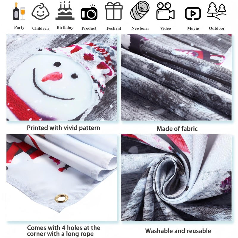 Blulu 6 x 3.6 ft Winter Wood Backdrop for Photography, New Year Christmas Snowman Snowflakes Rustic Wall Snow Scene Backdrop Landscape Background for Family Props Decoration (72.8 x 43.3 Inch) - Image 3