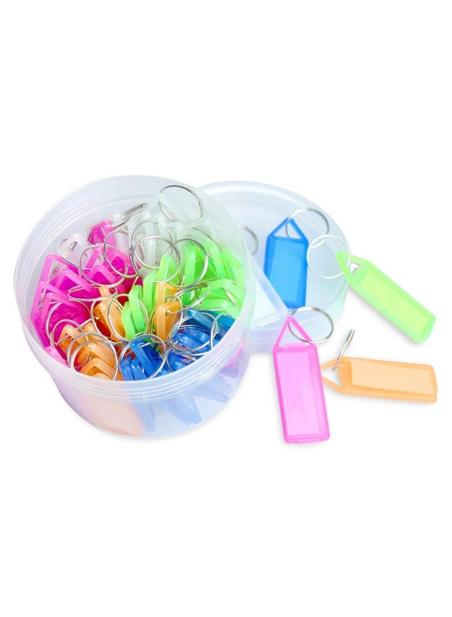 GLUN Key Tags Labels, 50 Piece Multicolour Tags Plastic Multicolor Assorted Keychain with Both Side ID Label and Split Ring for Office, Home Key - Image 1