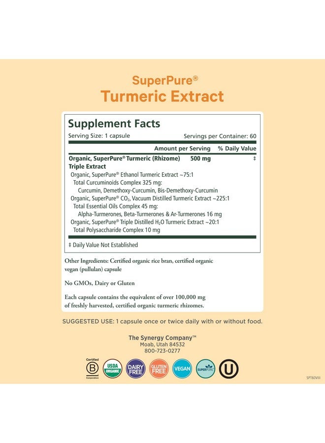 Pure Synergy SuperPure Turmeric Extract | Organic Curcumin Supplement | 500 mg Turmeric Extract Capsules | Potent Support for Immune and Joint Health (60 Capsules) - Image 2