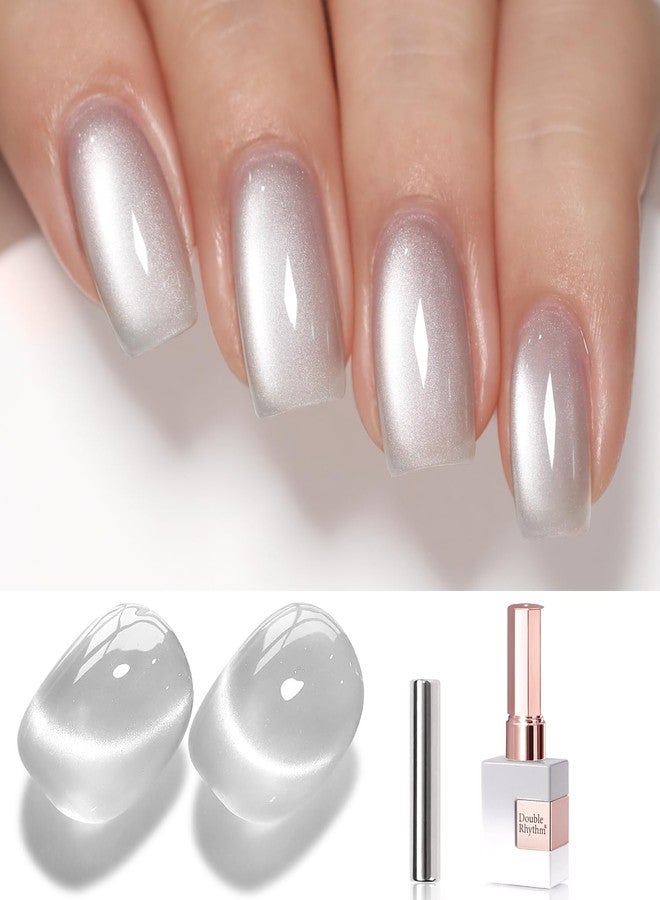Double Rhythm 0.5 Oz Cat Eye Gel Polish with Magnet Same Color Same Bottle Holographic Glitter Shimmer Translucent Color Salon 15 ML Magnetic Nail Art (Clear Silver-MC1147) - Image 1