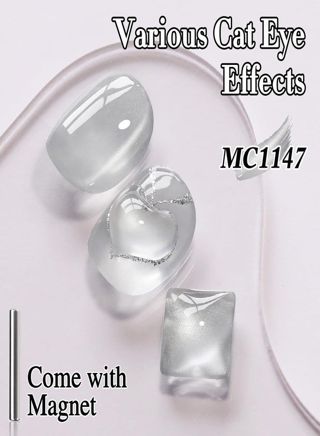 Double Rhythm 0.5 Oz Cat Eye Gel Polish with Magnet Same Color Same Bottle Holographic Glitter Shimmer Translucent Color Salon 15 ML Magnetic Nail Art (Clear Silver-MC1147) - Image 3