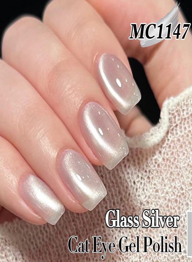 Double Rhythm 0.5 Oz Cat Eye Gel Polish with Magnet Same Color Same Bottle Holographic Glitter Shimmer Translucent Color Salon 15 ML Magnetic Nail Art (Clear Silver-MC1147) - Image 2