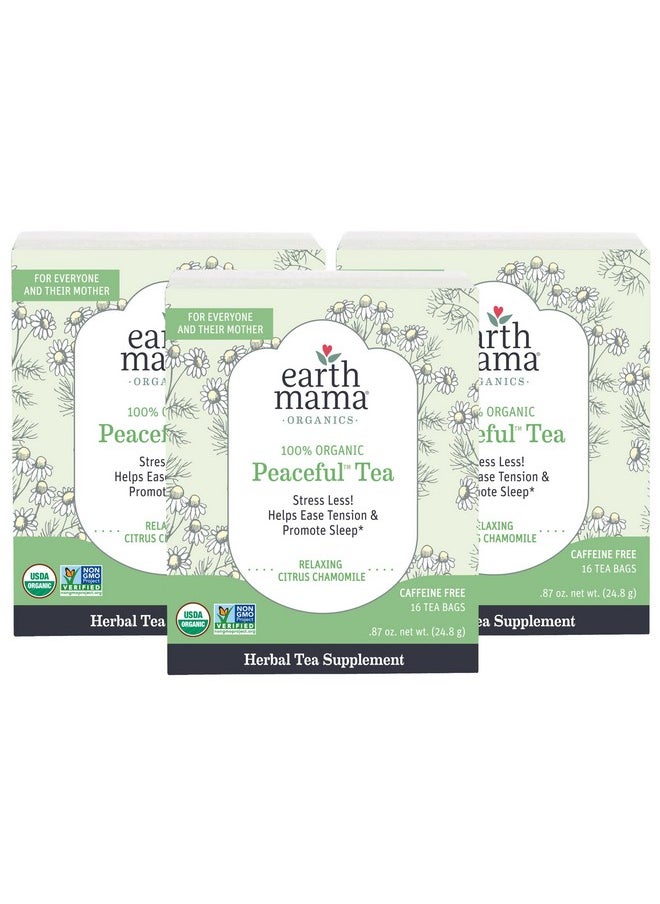 Earth Mama Organic Peaceful Tea ; Stress Less! Calming Relaxing Herbal Blend Safe For Pregnancy & Beyond 16 Teabags Per Box (3Pack)  - Image 1