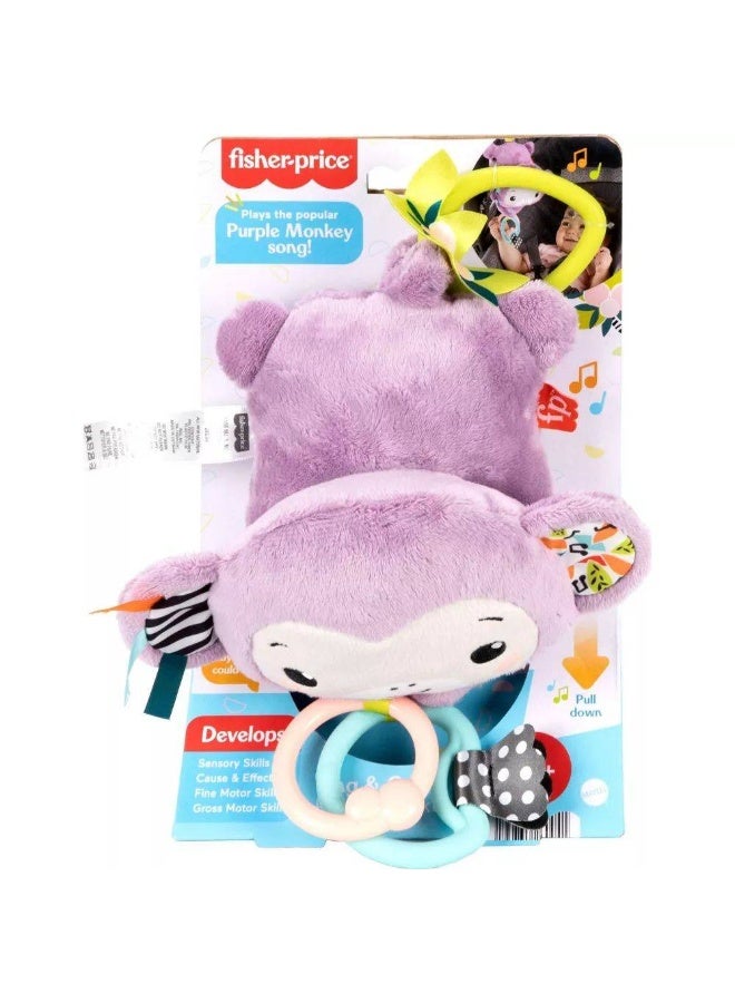 Fisher-Price Sing & Go Purple Monkey Plush Stroller Sensory Toy - Image 1