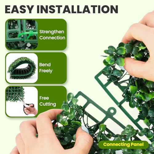 KASZOO Grass Wall 12 Pack 10"x10" Artificial Boxwood Hedge Wall Panels, Privacy Hedge Screen Faux Boxwood for Outdoor,Indoor,Garden,Fence,Backyard,Greenery Walls - Image 3