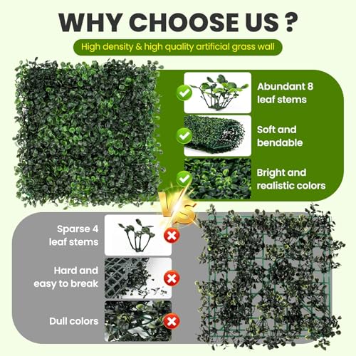 KASZOO Grass Wall 12 Pack 10"x10" Artificial Boxwood Hedge Wall Panels, Privacy Hedge Screen Faux Boxwood for Outdoor,Indoor,Garden,Fence,Backyard,Greenery Walls - Image 4